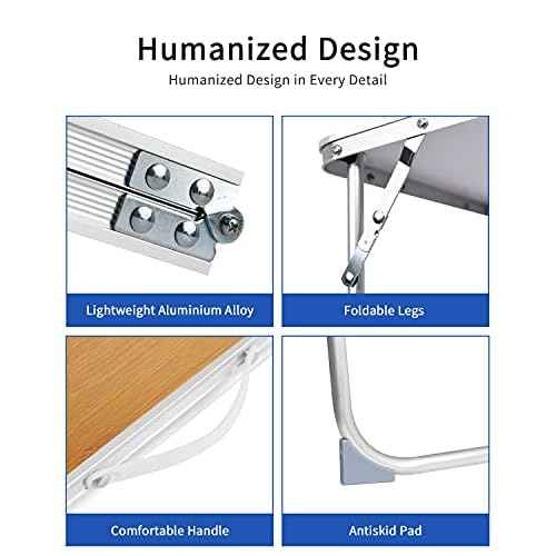 Foldable Laptop Table for Bed, SUVANE Lap Desk, Breakfast Serving Bed Tray, Portable Mini Picnic Table, Storage Space Laptop Desk Reading Holder(Bamboo)