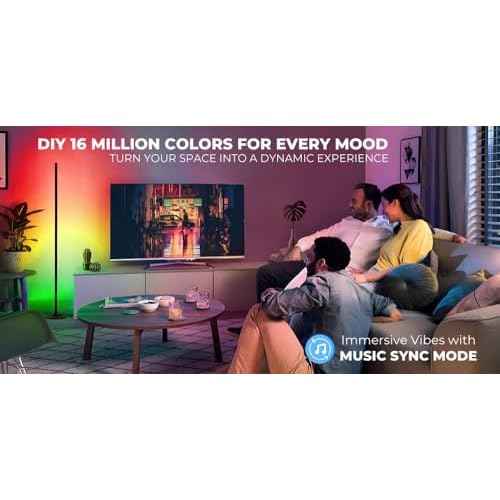 MYZI LED Floor Lamp, RGB Corner Lamp, Smart Corner Floor Lamp with Remote, Alexa, and App Control, Dimmable Lamp with Music Sync
