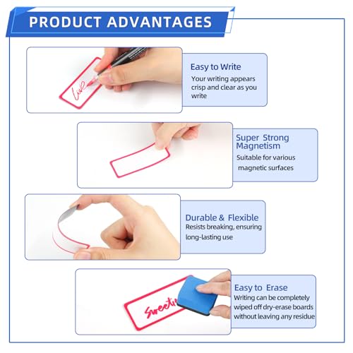 Utron 72PCS Magnetic Dry Erase Labels 3.2x1.2 Inch Reusable Colorful Name Plates