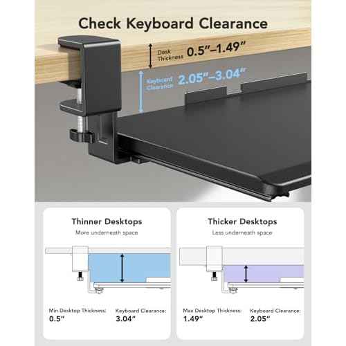 HUANUO Keyboard Tray Under Desk, Pull Out Keyboard Tray with C Clamp Mount, 26.5¡È W x 11.8¡È D Slide Out Computer Keyboard Drawer Mouse Tray for Typing, Black