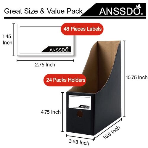 ANSSDO 24 Pack Black Cardboard Magazine Holder Premium Magazine File Holder Magazine Organizer, Magazine Storage Box, Large Volume Magazine File Organizer as Book Bins or Folder Holder for Desk