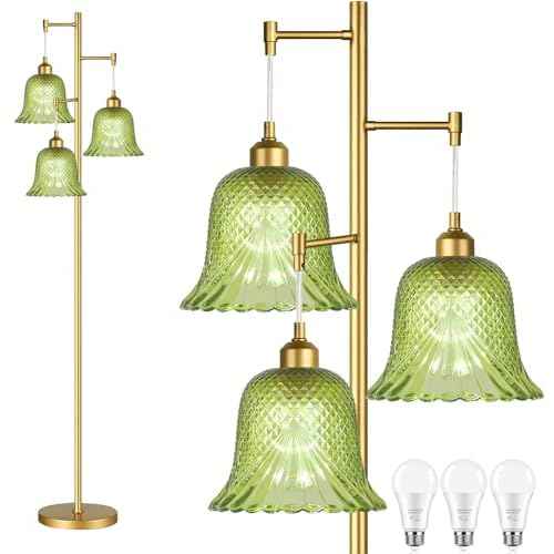 Rattan Floor Lamp for Living Room,Bedroom,Tree 3 Lights Boho Floor Lights Industrial Black Farmhouse Wicker Standing Lamp Rustic Tall Lamp,Woven Bamboo Lamp Shade Floor Lamps Bohemian