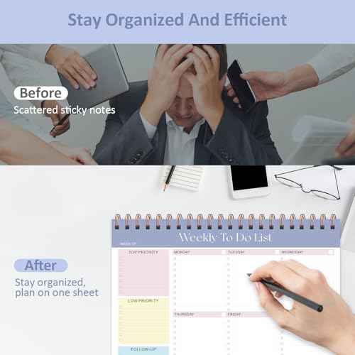 Weekly To Do List Notepad with 52 Undated Sheets (8.5"¡¿11"), Desk Weekly Planner Notepad for Office Desk Accessories and School Supplies (Purple)