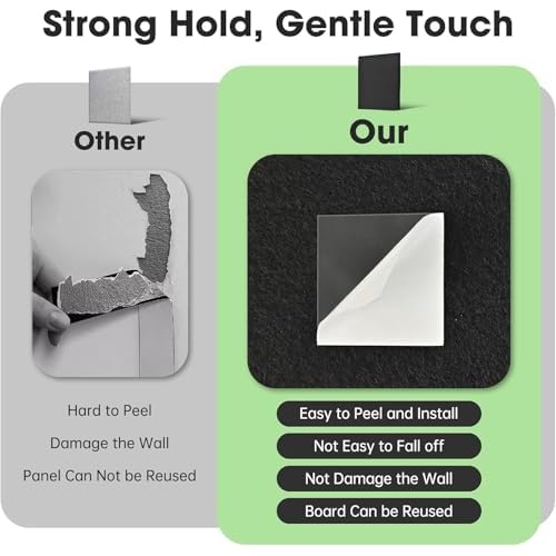 Large Cork Board Felt Wall Tiles, 47"x35" 12 Pack Felt Bulletin Board Pin Board with 48 Safe Removable Adhesive Tabs, 60 Push Pins, Alternative Cork Board for Walls Home Office