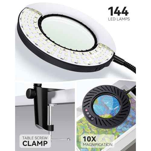 ARTDOT 10X Magnifying Glass with Light and Stand, 144 LEDs Desk Lamp with 5 Color Temperatures and 9 Levels Adjustable Brightness for Diamond Painting Accessories Crafts Reading Hobbies Close Work