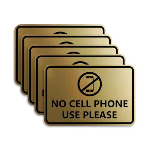 Signs ByLITA Classic Framed No Cell Phone Use Please (Brushed Gold) - Medium 5 Pack