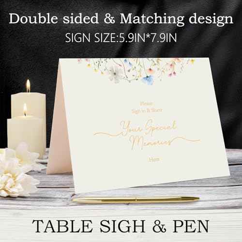 Hunanyume Funeral Guest Book for Memorial Service, in Loving Memory Guest Book with Gold Pen Please Sign Table Card, Wild Floral Funeral Sign in Book for Guests (7" x 9")