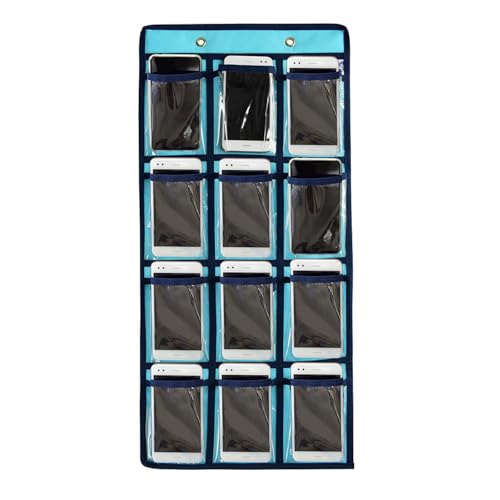 ANIZER Blue Classroom Pocket Chart with 12 Clear Pockets for Cell Phones & Organizer