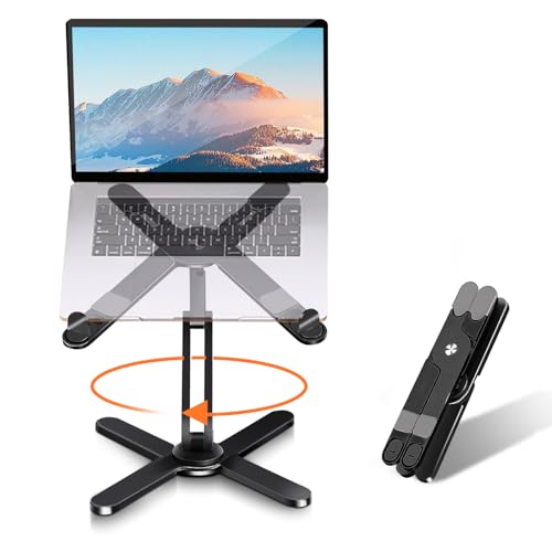 Laptop Stand with 360 Rotating Base, Computer Notebook Laptop Riser Metal Holder for Desk Collaborative Work, Fully Foldable for Easy Storage, Fits All MacBook, Laptops up to 16 inches, Black