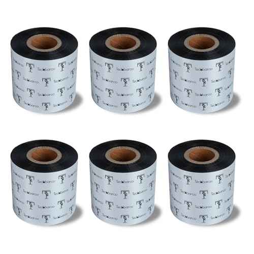 6 Rolls 2.36" x 984' Premium Enhanced Wax Thermal Transfer Ribbon, 60mm x 300m Black Industrial Barcode Label Printer Ribbon - Compatible with Zebra, TSC, GoDex, Citizen, 1" Core