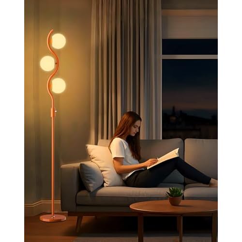 Lightdot 3-Globe Dimmable Floor Lamp Orange Mid Century Modern Standing Lamp with 3PCS 3000K G9 Bulbs Stepless Brightness Adjustable Stable Base for Living Room, Bedroom, Office