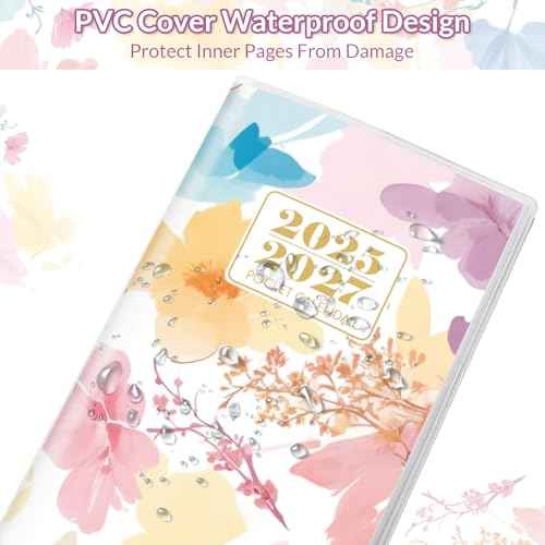 Pocket Calendar 2025-2027, Floral 2025-2027 Monthly Planner - 3.7" x 6.7" - Runs from September 2025 Until December 2027, 2026 Pocket Calendar with PVC Cover for Organizing & Planning