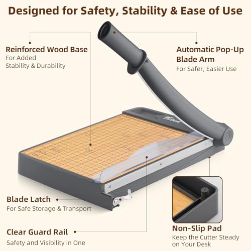 Firbon 12 Inch Heavy Duty Wood Guillotine Paper Cutter with Steel Blade