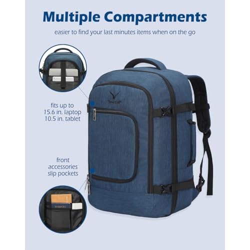 Hynes Eagle Travel Backpack 40L Flight Approved Carry on Backpack Men Large Cabin Weekender Laptop Backpack Women 15.6 inches