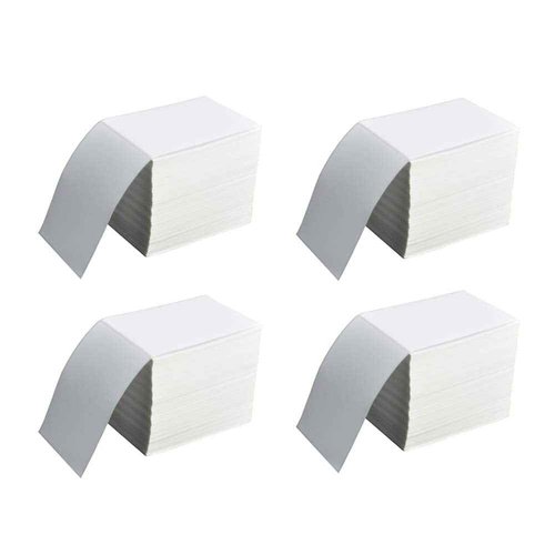[4 Stacks, 4000 Labels] RBHK Fanfold Labels 4x6 Direct Thermal Shipping Labels, White Perforated Mailing Postage Labels, Permanent Adhesive, Zebra Compatible, 1000 Labels per Stack