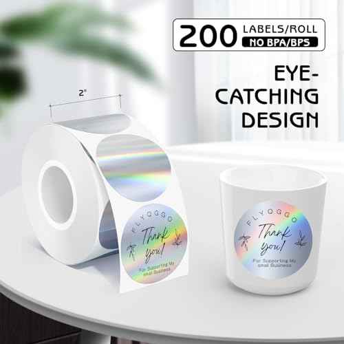 2 inch Round Holographic Thermal Sticker Labels, Waterproof & Rainbow Wave & Glitter Design, for Price/Name Tag, Barcode, DIY Custom Logo Design, Sliver(200Pcs/Roll)