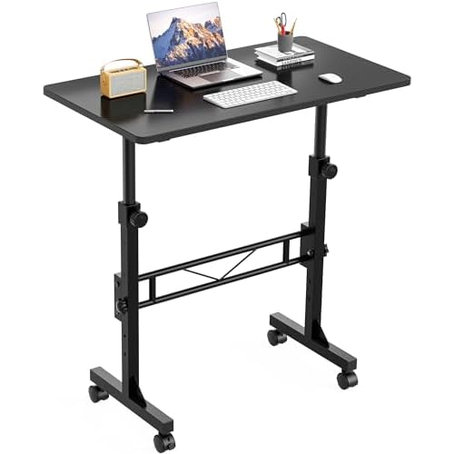 HOMIDEC Standing Desk, 32 Inch Portable Small Desk Adjustable Height, Rolling Home Office Desks with Wheels, Sit Stand Desk for Bedroom Walking Pad Home Office Small Space, Black