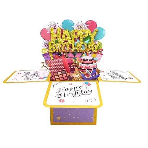 Funny Happy Birthday Pop Up Card, Sweet 3D Birthday Gift Box for Adults and Kids with Envelopes, Unique Handmade Foldable Celebration Cards for Daughter, Son, Mom, Dad, Friend