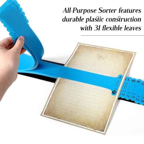 PerKoop Plastic All Purpose Document Sorter Alphabetical a-z File Organizer Compact Upright Space Saving Paper Organizer for File Office School, Blue, 2.52 x 23.5 inches(2 Sets)