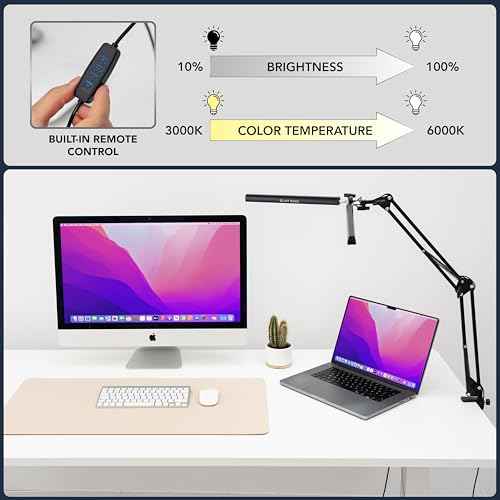 Double Head LED Desk Lamp, Ultra-Wide Coverage for 72" Workspaces, Eye-Caring, 360¡Æ Adjustable, Stepless Dimming, Remote Control, 10 Brightness Modes, 3 Color Temperatures, Energy Efficient