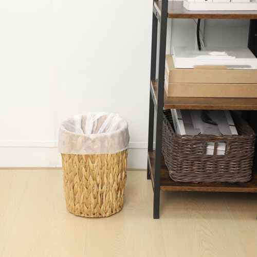 Wicker Waste Basket, Handwoven Water Hyacinth Trash Can Small Bathroom Trash Can Boho Woven Decorative Office Garbage Cans for Bedroom Bathroom Kitchen Living Room