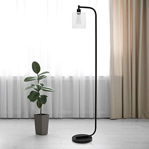 Simple Designs LF1036-BLK Antique Style Industrial Iron Lantern Floor Lamp with Glass Shade, Black 12 x 10 x 63