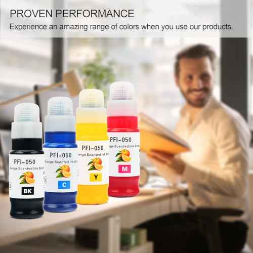 Ink Bottle PFI-050 Pigment Ink Tank 70ML (4-Pack, Black Cyan Magenta Yellow) PFI-050 PFI-050 Ink Cartridge Replacement for Canon imagePROGRAF TC-20 TC20MFP Large Format Printer