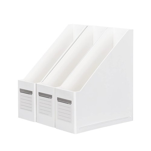 HUAPRINT White Magazine Holder,Cardboard Magazine File Holder (Pack of 3),Magazine Organizer Box,with Labels