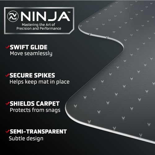 NINJA Easy Glide Office Chair Mat for Carpet Floors, Strong Slip Resistant Under Desk Floor Protector, Stay in Place Plastic Computer Mats for Rolling Work and Gaming Chairs, 29x47 Inch, Clear Lip