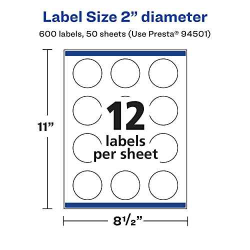 Avery Matte White Round Labels, Sure Feed Technology, 2" Diameter, 600 Matte White Printable Labels