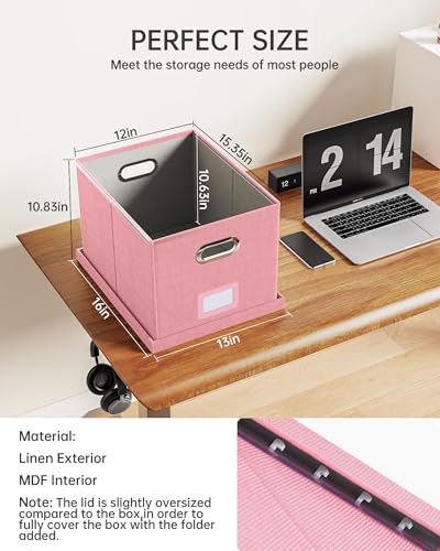 Oterri Pink File Organizer with Lid - Portable Letter File Box for Office & Home, 1 Pack