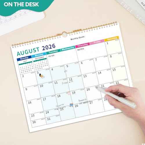 Wall Calendar 2026-2027, 18 Month Large Desk Calendar from January 2026 to June 2027 14.5" x 11.8" Monthly Calendar with Twin-Wire Binding for Home Office Planning Organisers, Colorful Blocks