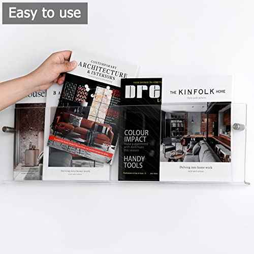 2 Pack Clear Acrylic Magazine Holder, Wall Mount Bookshelf Magazine Rack, Literature Brochure File Display Shelf for Waiting Room, Living Room, Office, Home, Organization