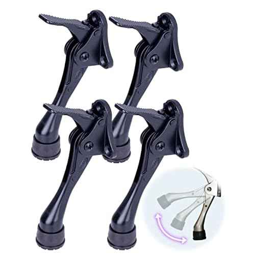 One Touch Kickdown Door Stopper, Door Holder, Heavy Duty Door Stops, Bottom of Door, Height-Adjustable Rubber Tips by HASHI (Black 4 inch x 4pack)