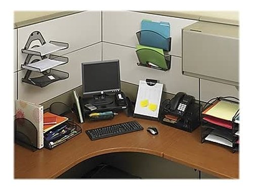 Safco Onyx Phone and Utility Tray with Drawer, Desktop Organizer, Durable Steel Mesh Construction, Black