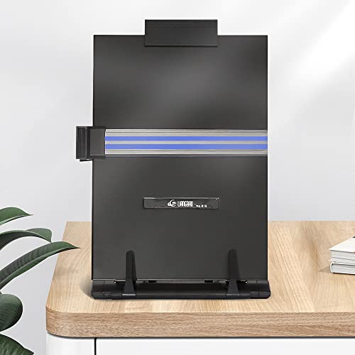 Adjustable Desktop Document Holder Stand with Paper Clip Line Guide - Black Metal, 2 Pack
