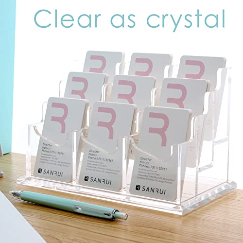 SANRUI Vertical Business Card Holder for Desk£¬Clear Acrylic Business Card Display Stand£¬9 Slots 3 Tier £¬Holds 450 Cards