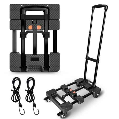 Folding Hand Truck,VDHU Heavy Duty Luggage Cart 550lbs Load-Bearing with 4 Wheels& Brakes &Extendable Base Plate,Dolly Cart with Solid Construction for Travel,Moving,Shopping,Office Use,Black