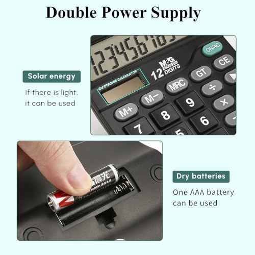 M&G Desk Calculator 12 Digit Office Calculators with Large LCD Display, Dual Solar Power and Battery, Recessed Big Button Calculator for Office Home School (Black)
