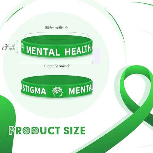 Leyndo Mental Health Awareness Silicone Bracelet Green Rubber Silicone Wristbands Bulk Unisex Motivational Mental Health Bracelet Gift for Women Men Teen Public Charity Events Supplies
