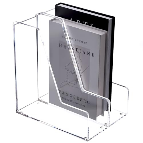 YUXUN Acrylic Magazine File Holders - Clear Desk Organizers, Upright File Folders & Notebook Organizer for Desk, Transparent Magazine Rack for Office Supplies Set of 2