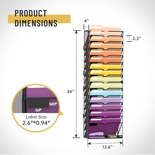 SUPEASY Black 16-Tier Wall File Organizer for Office & Home Storage