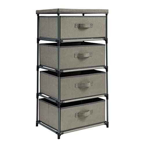 Juvale 4-Tier Dresser for Bedroom - 16.5 in x 13 in x 33 in, Light Gray Fabric, 4 Drawers - Narrow Closet Storage Drawers & Organizer - Steel Frame & Easy Assembly