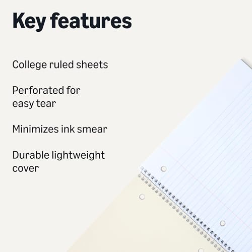 Amazon Basics College Ruled Spiral Notebook - 70 Sheets, 8 x 10.5 Inches, 5 Pack