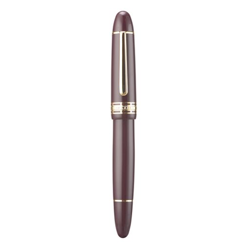 Yongsheng Junlai 630 Acrylic Fountain Pen, Size 8 Medium Nib with Piston Filling System, Wine Red Transparent Ink Tank with Torpedo Shape Design Smooth Writing Pen (Gold Trim)