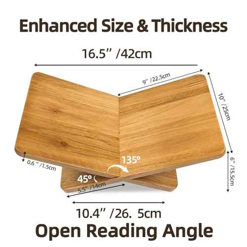 Wood Book Stand for Reading with Handles Large Wooden Book Holder for Display Open Bookstand for Recipe Cook Book