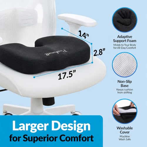 Premium Memory Foam Gel Seat Cushion for Tailbone & Back Relief – 17.5 x 14 in Ergonomic Office & Car Seat Pad