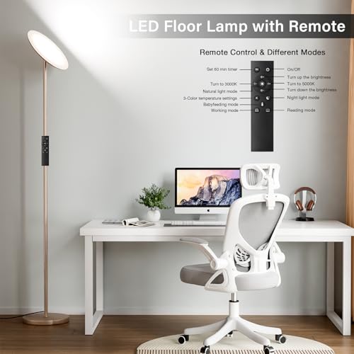 LED Floor Lamp with Remote, 36W/3000-5000K,Touch Control, Fully Dimmable, Adjustable Brightness, 69 in, Sand Golden