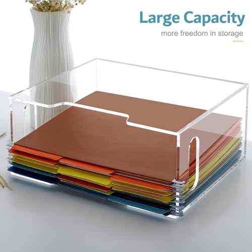 DINGHUO Acrylic Letter Size Hanging File Folder Organizer Box, Clear Portable File Storage Box with Handles, Desktop File Holder for Home, School -1 Pack