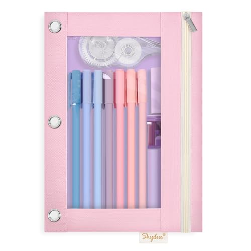 Pink SKYDUE Pencil Pouch for 3 Ring Binder, 9.8 x 7.3 Inches, Clear Window